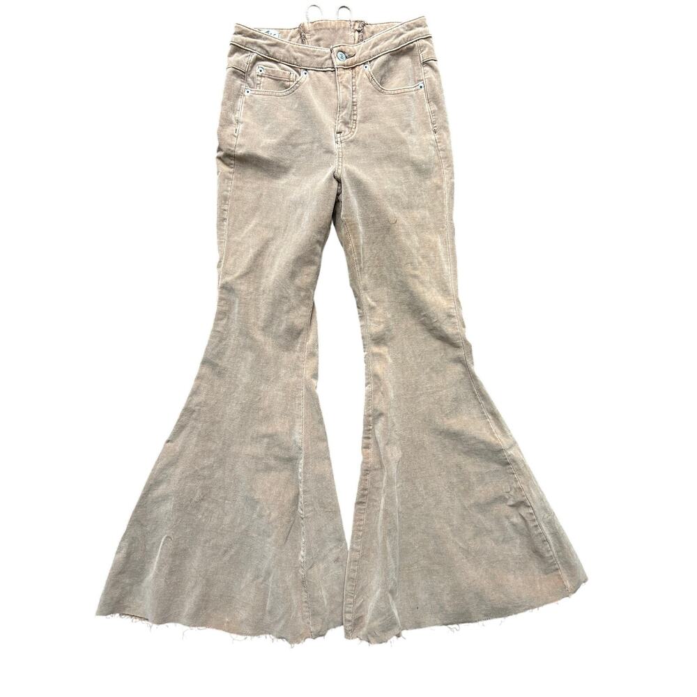 🥶 We The Free Tan CRVY Cord Lace Up Flare Jeans Size 26 - Picture 2 of 13